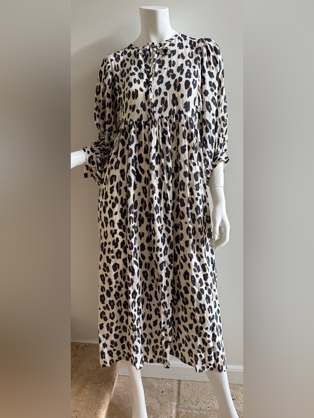 StylePark1 3/4 Sleeve Maxi Dress Rayon One Size Animal Leopard Print